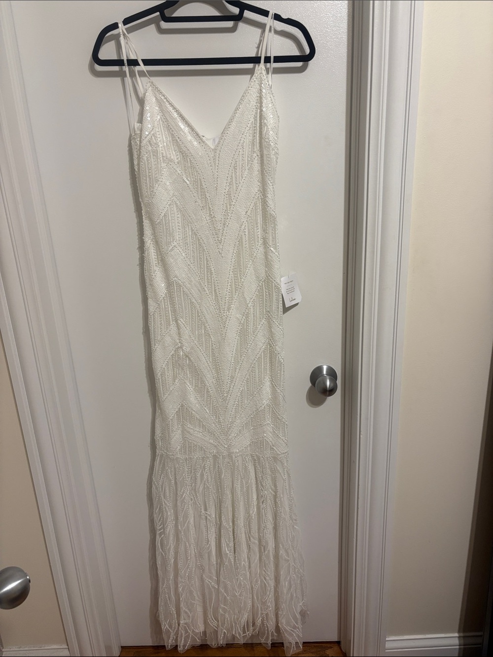Lulu's Favorite Promise White Sequin Sleeveless Mermaid Maxi Dress Beaded NWT